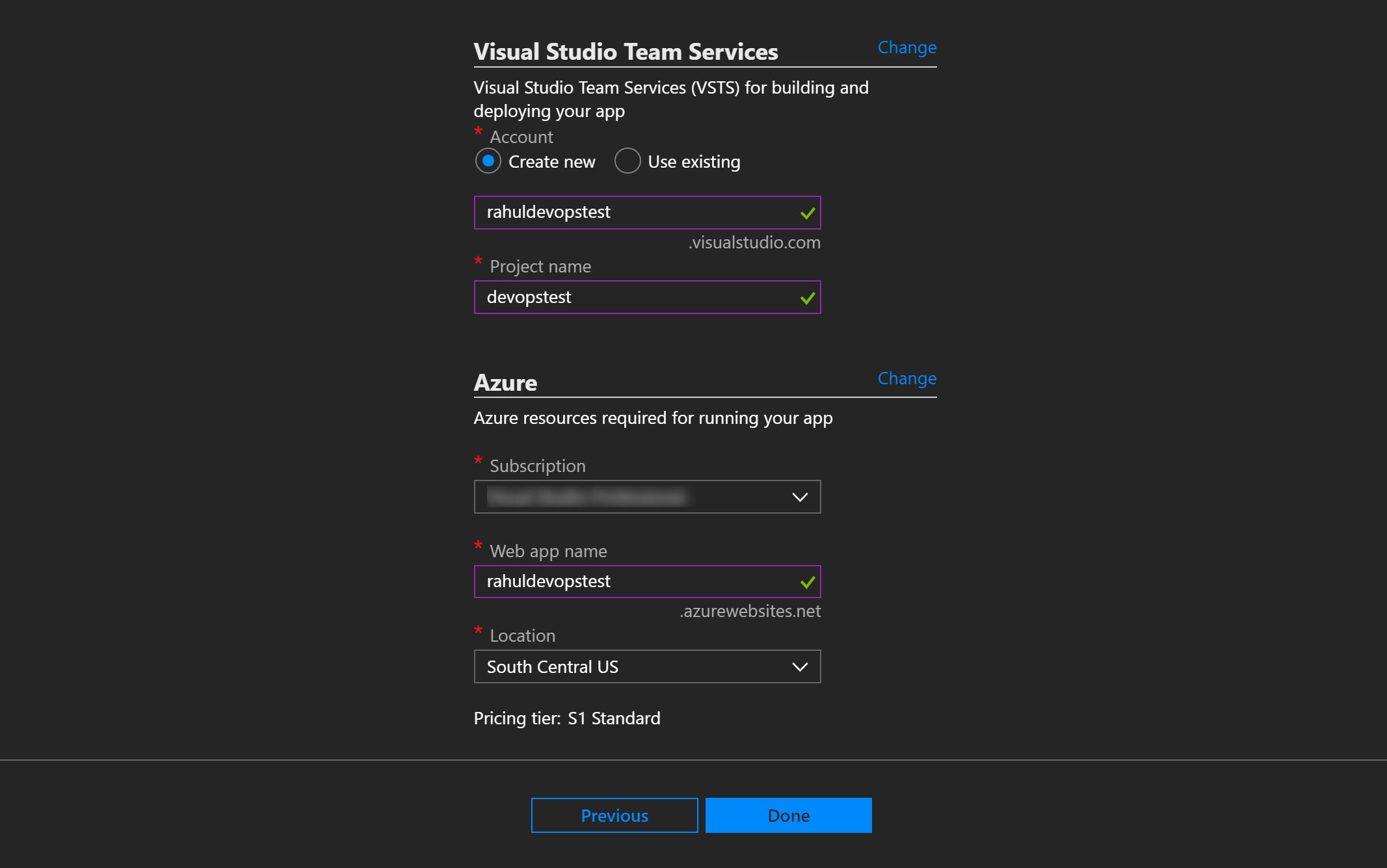 Set VSTS Account and Azure Resources