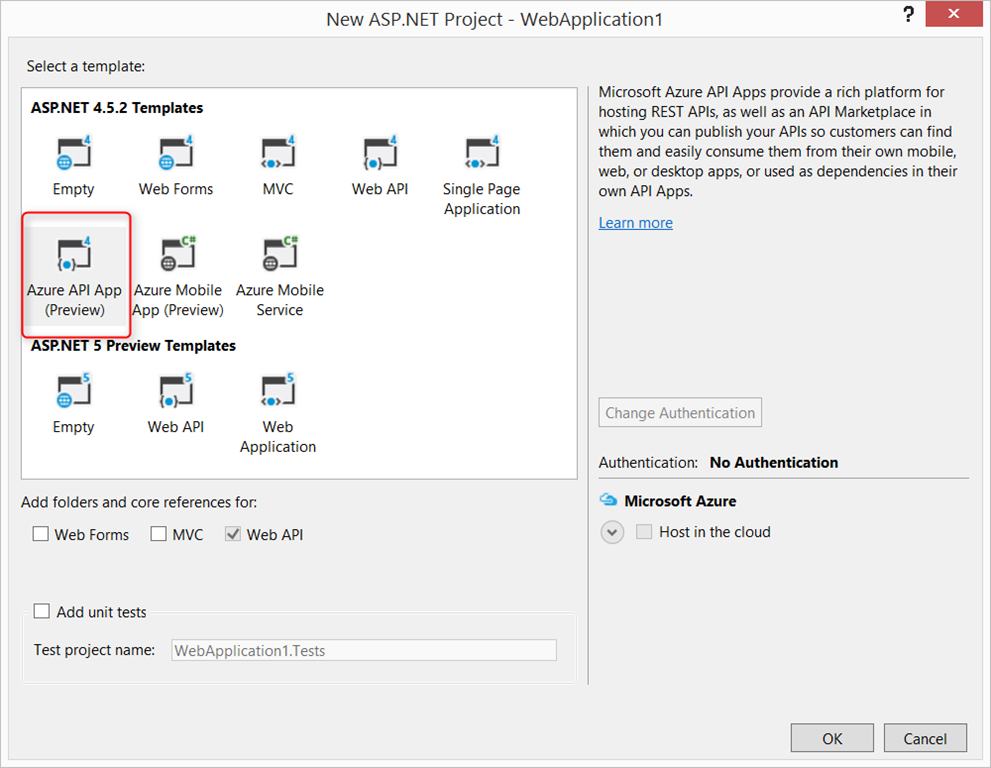 API App Template Visual Studio