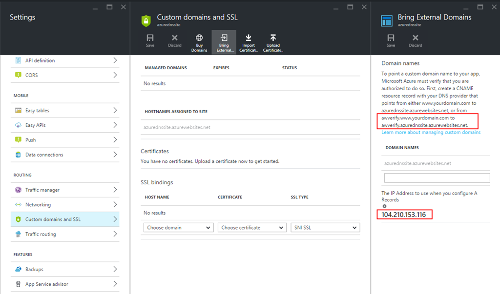 Getting DNS Records of Web App for Mapping