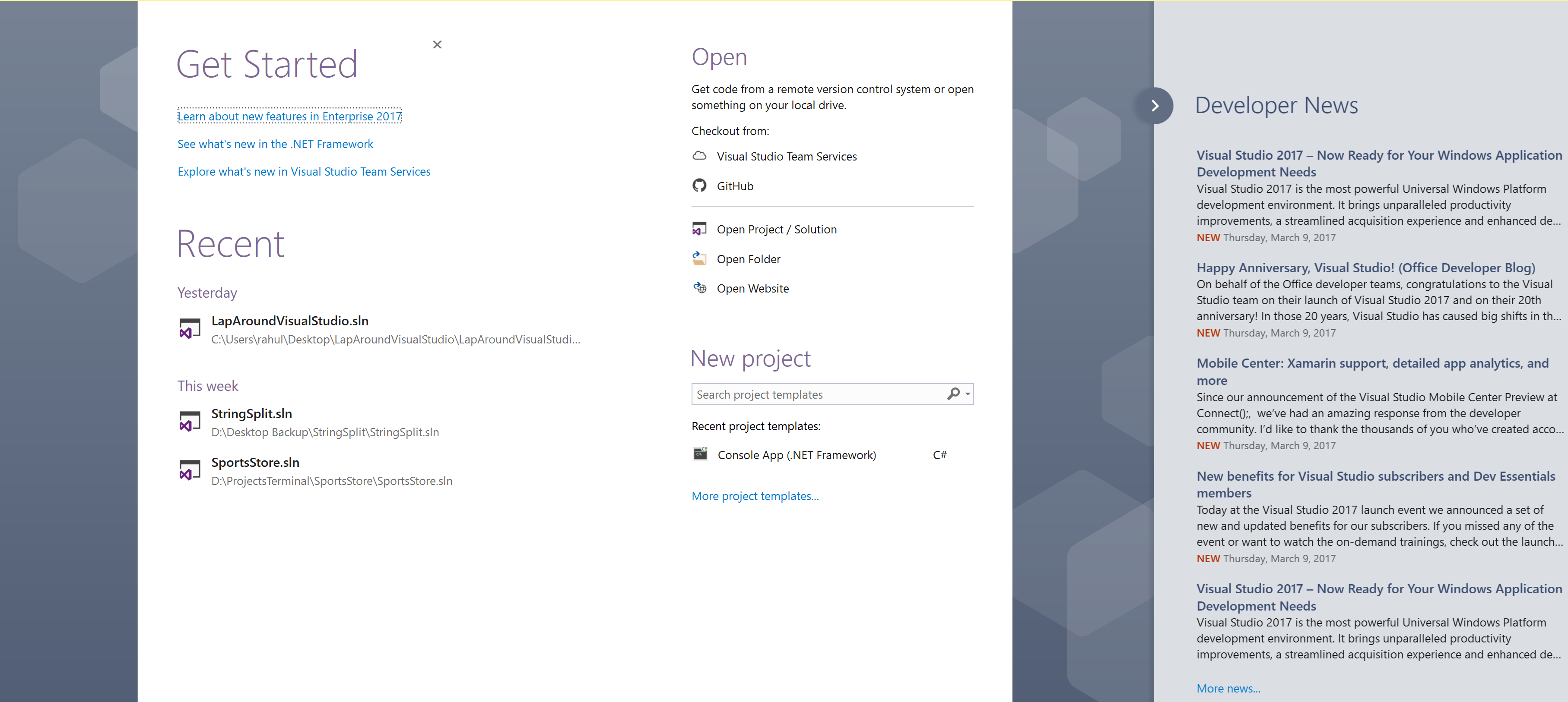 visual studio 2017 enterprise open console for console app