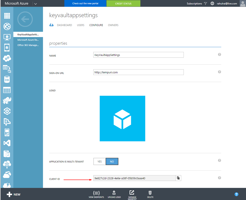 Application Configured In Azure AD