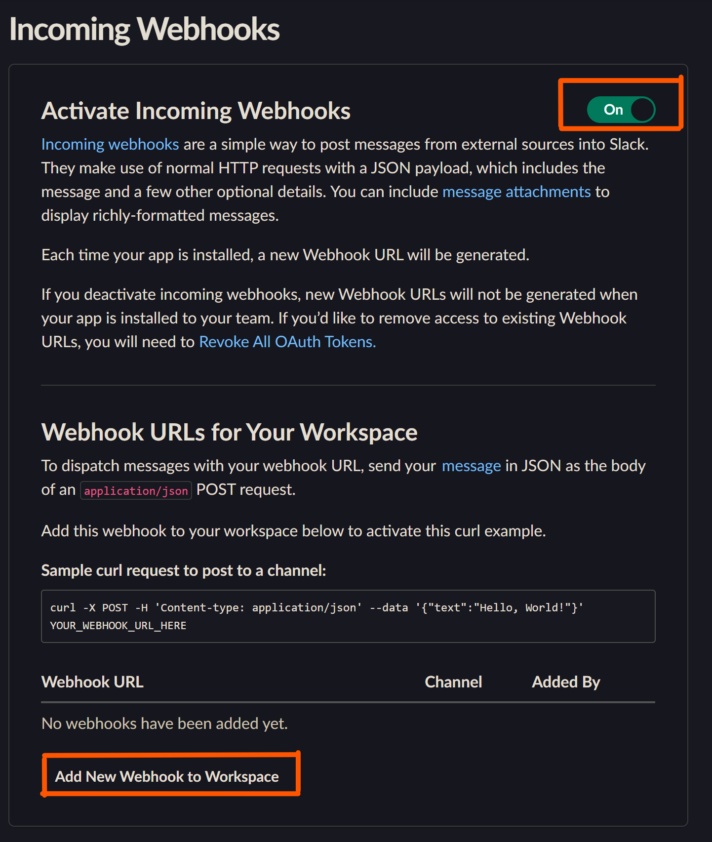 Enable Slack Webhooks